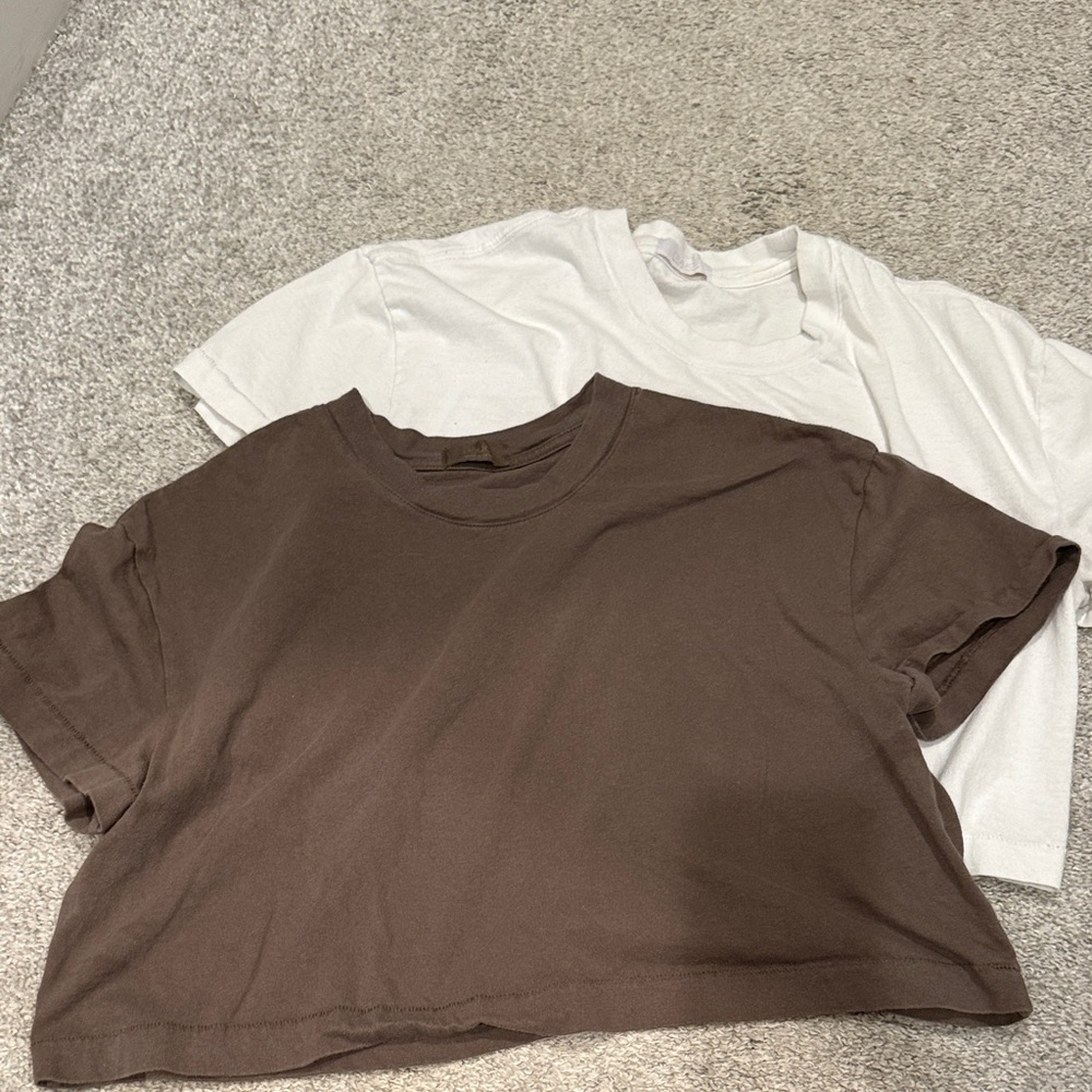 nuuds Brown and White Crop Tops